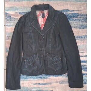 Y2K Denim Blazer Jean Jacket Size 1 Small Union Vtg Distresed